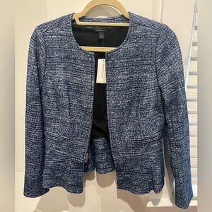 NWT Banana Republic Blue Tweed Zip-Up Peplum Blazer